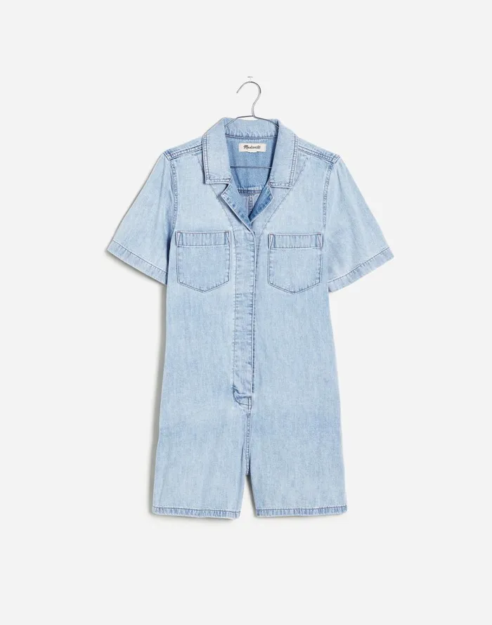 Women Dresses Madewell Denim Utility Romper In Fitzgerald Wash