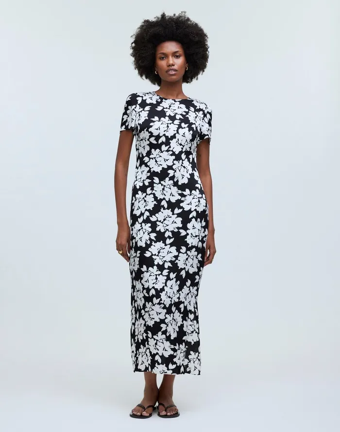 Women Dresses Madewell Maxi TShirt Dress In Floral Hammered Satin
