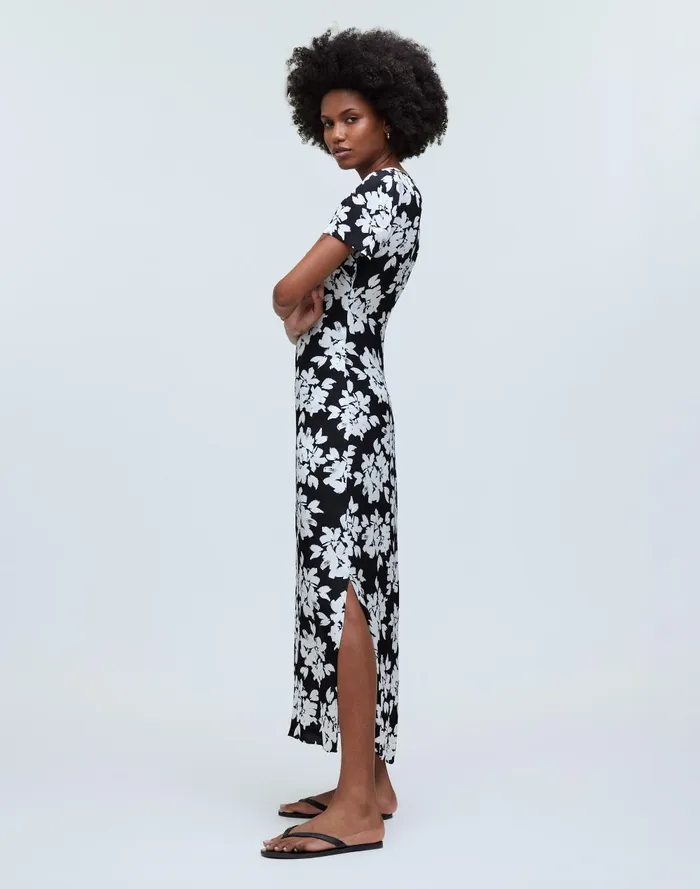Women Dresses Madewell Maxi TShirt Dress In Floral Hammered Satin
