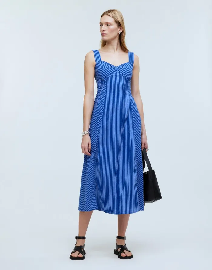 Women Dresses Madewell Sweetheart Sleeveless Midi Dress In Stripe