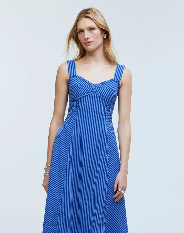Women Dresses Madewell Sweetheart Sleeveless Midi Dress In Stripe