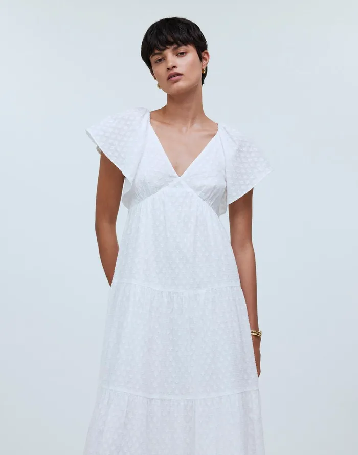 Women Dresses Madewell TieBack FlutterSleeve Tiered Midi Dress