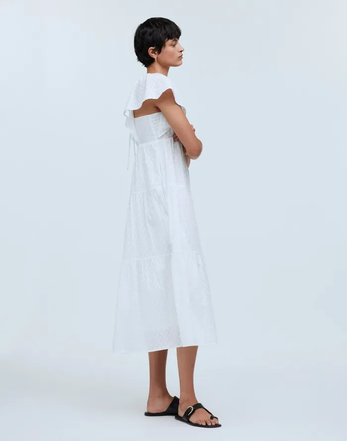 Women Dresses Madewell TieBack FlutterSleeve Tiered Midi Dress