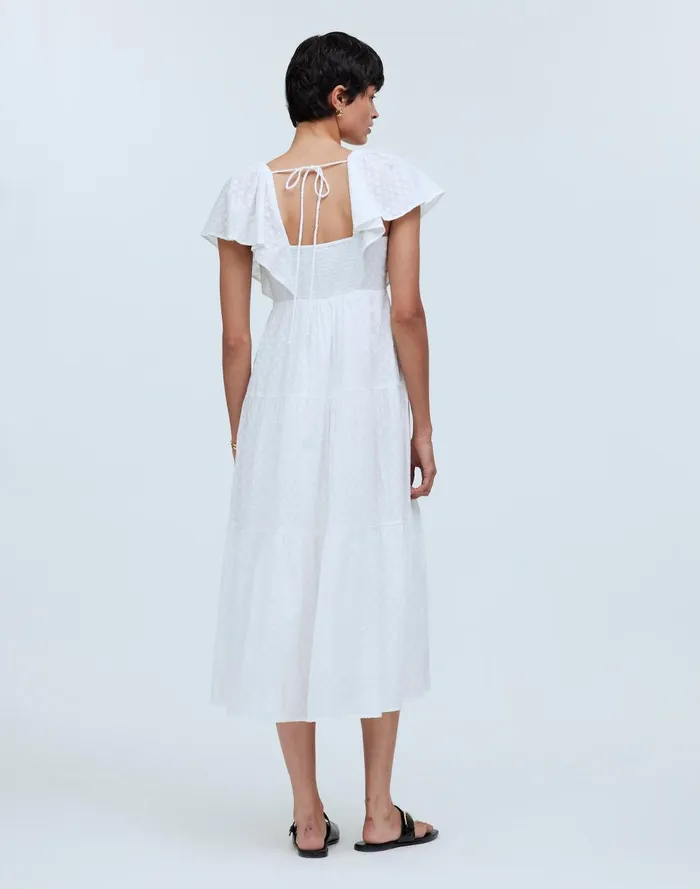 Women Dresses Madewell TieBack FlutterSleeve Tiered Midi Dress
