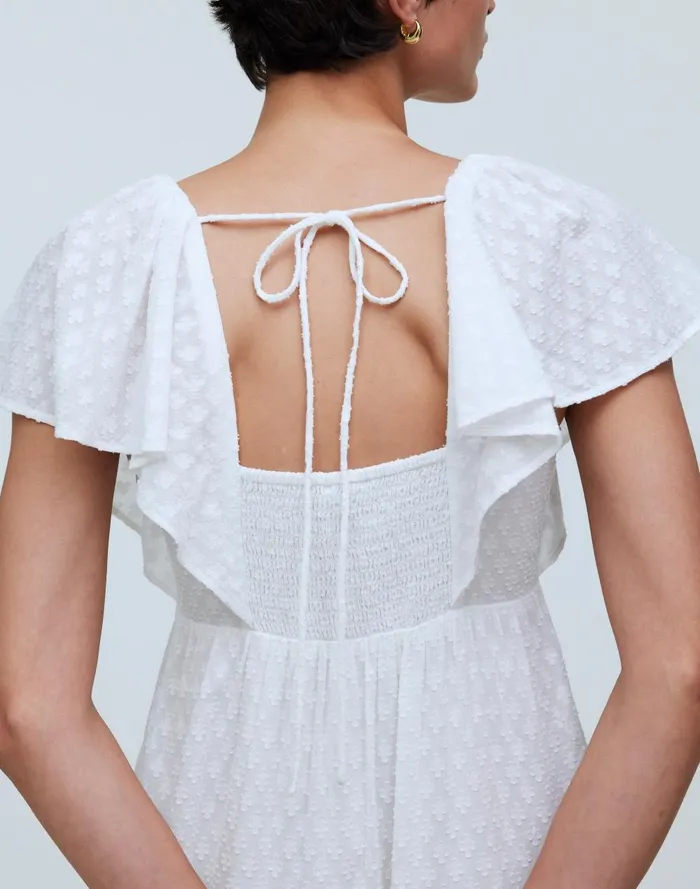 Women Dresses Madewell TieBack FlutterSleeve Tiered Midi Dress