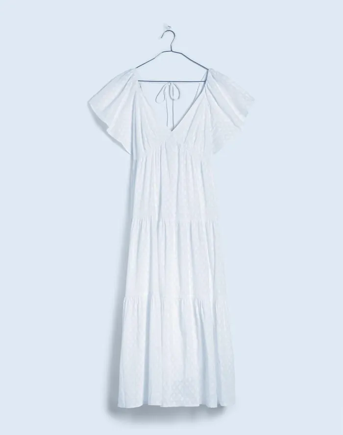 Women Dresses Madewell TieBack FlutterSleeve Tiered Midi Dress