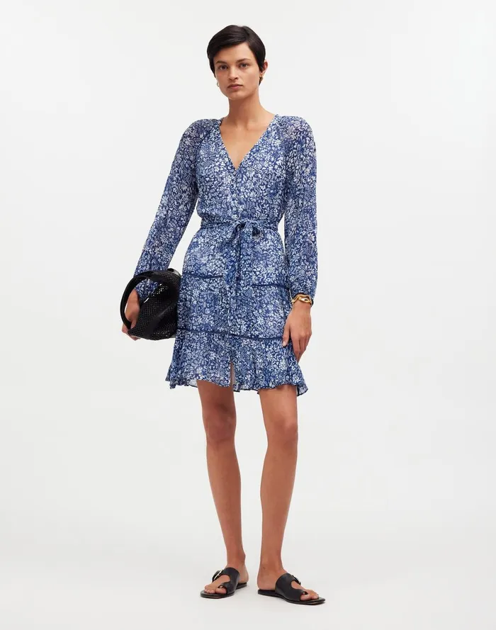 Women Dresses Madewell TieWaist Tiered Mini Dress In Floral