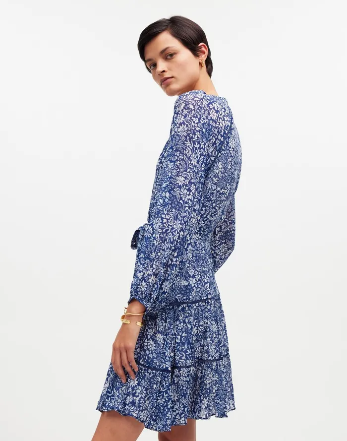 Women Dresses Madewell TieWaist Tiered Mini Dress In Floral