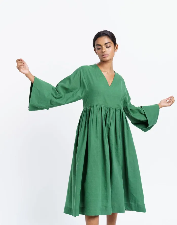 Women Dresses Madewell World Of Crow Basil Green Gathered Midi Dress