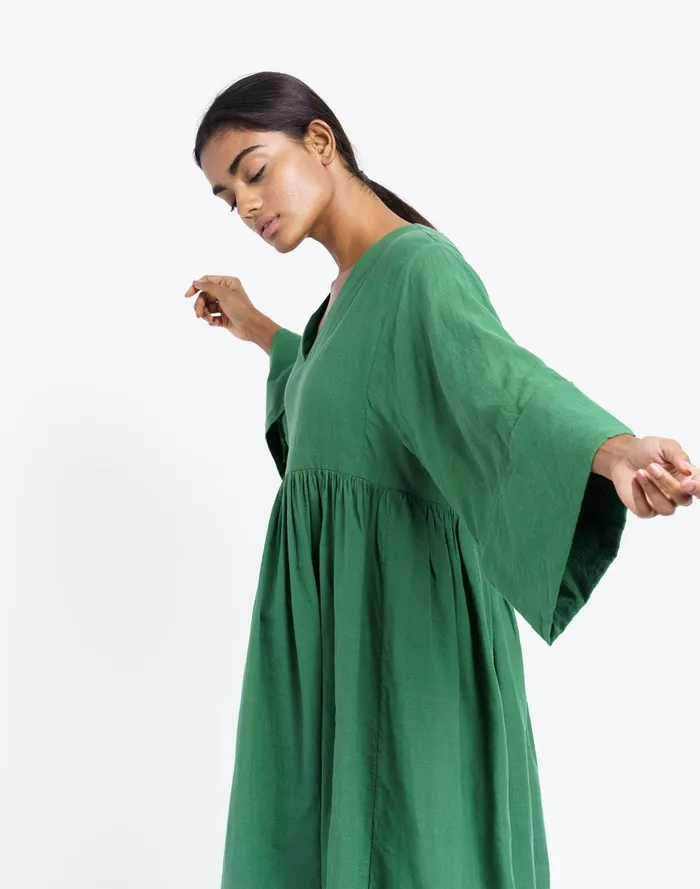 Women Dresses Madewell World Of Crow Basil Green Gathered Midi Dress