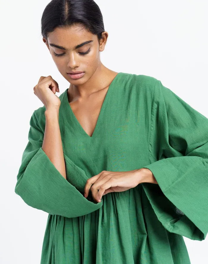 Women Dresses Madewell World Of Crow Basil Green Gathered Midi Dress