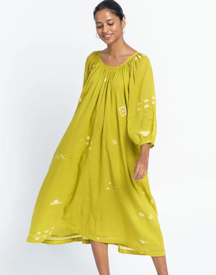 Women Dresses Madewell World Of Crow Ochre ScoopNeck Gathered Dress