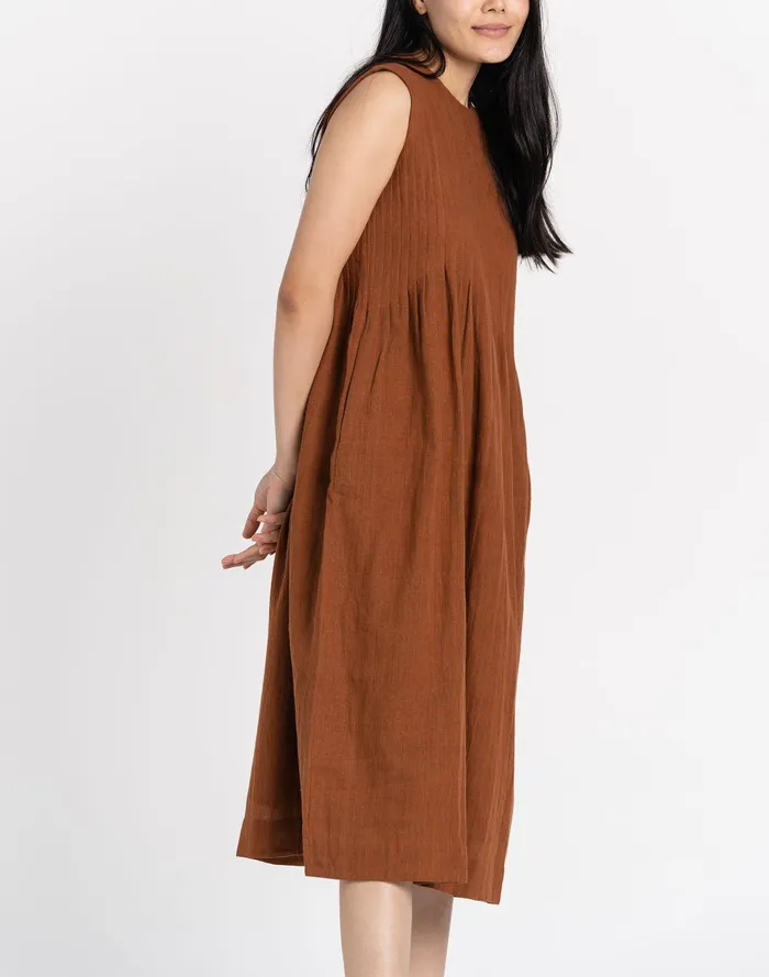 Women Dresses Madewell World Of Crow Organic Cotton Pleated Midi Dress In Bombay Brown