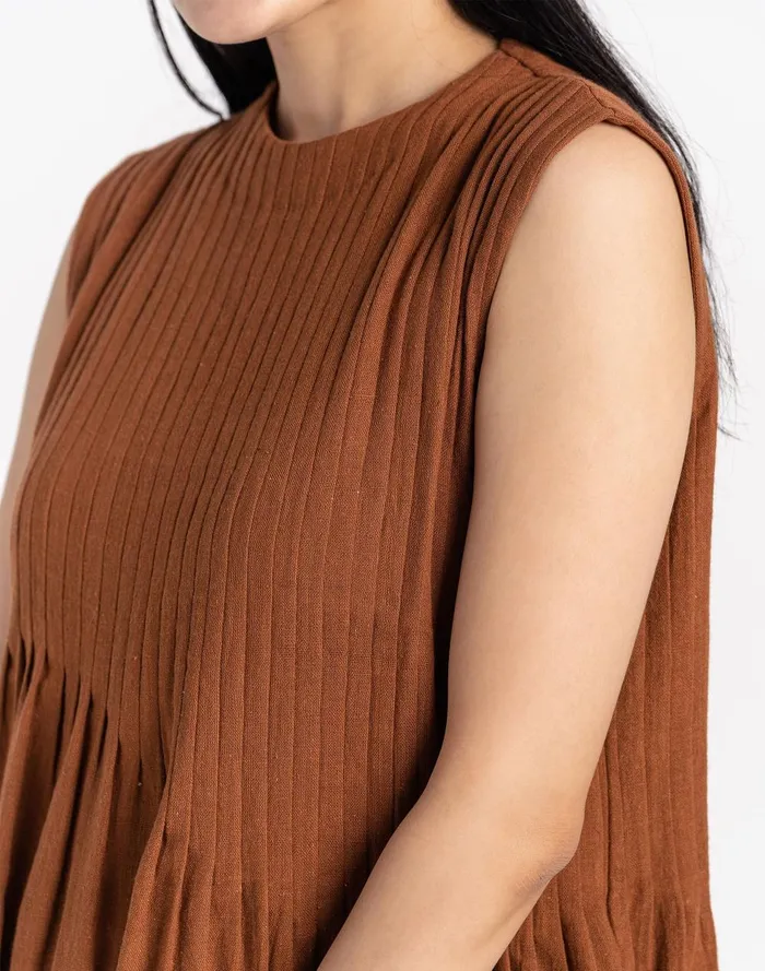 Women Dresses Madewell World Of Crow Organic Cotton Pleated Midi Dress In Bombay Brown
