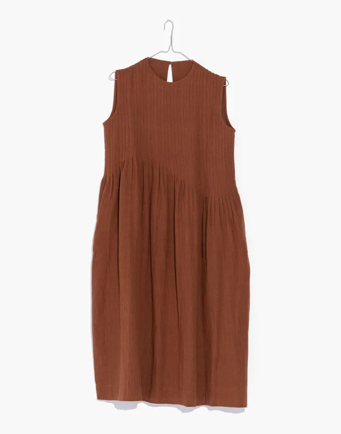 Women Dresses Madewell World Of Crow Organic Cotton Pleated Midi Dress In Bombay Brown