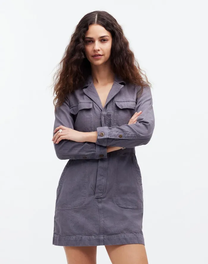 Women Dresses Madewell X MN Dye Studio Denim PatchPocket Mini Dress