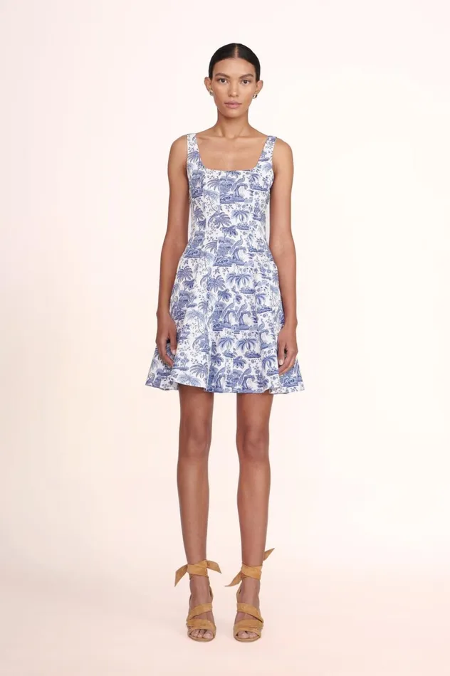 Women Dresses STAUD MINI WELLS DRESS BLUE TOILE