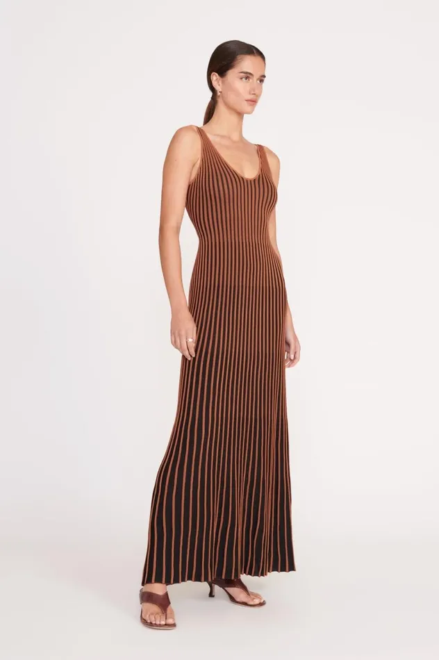 Women Dresses STAUD STAUD CLARETTA DRESS TAN BLACK Women Dresses STAUD STAUD CLARETTA DRESS TAN BLACK
