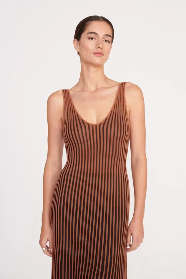 Women Dresses STAUD STAUD CLARETTA DRESS TAN BLACK Women Dresses STAUD STAUD CLARETTA DRESS TAN BLACK