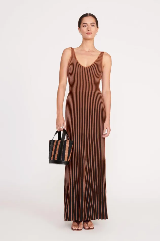 Women Dresses STAUD STAUD CLARETTA DRESS TAN BLACK Women Dresses STAUD STAUD CLARETTA DRESS TAN BLACK