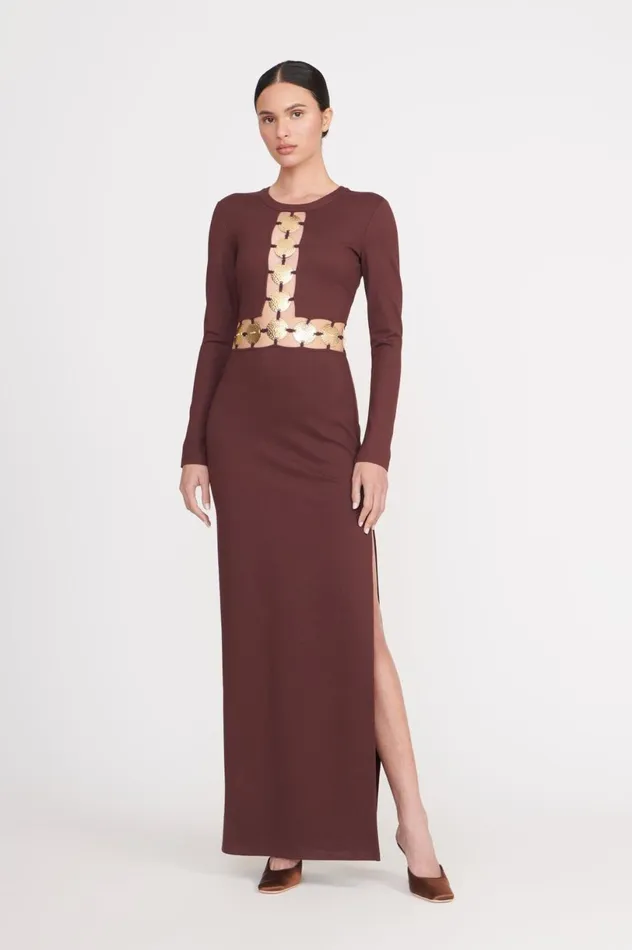 Women Dresses STAUD STAUD DELPHINE DRESS DARK CHOCOLATE