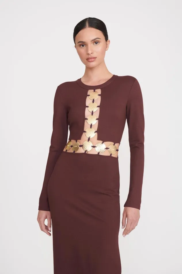 Women Dresses STAUD STAUD DELPHINE DRESS DARK CHOCOLATE Women Dresses STAUD STAUD DELPHINE DRESS DARK CHOCOLATE