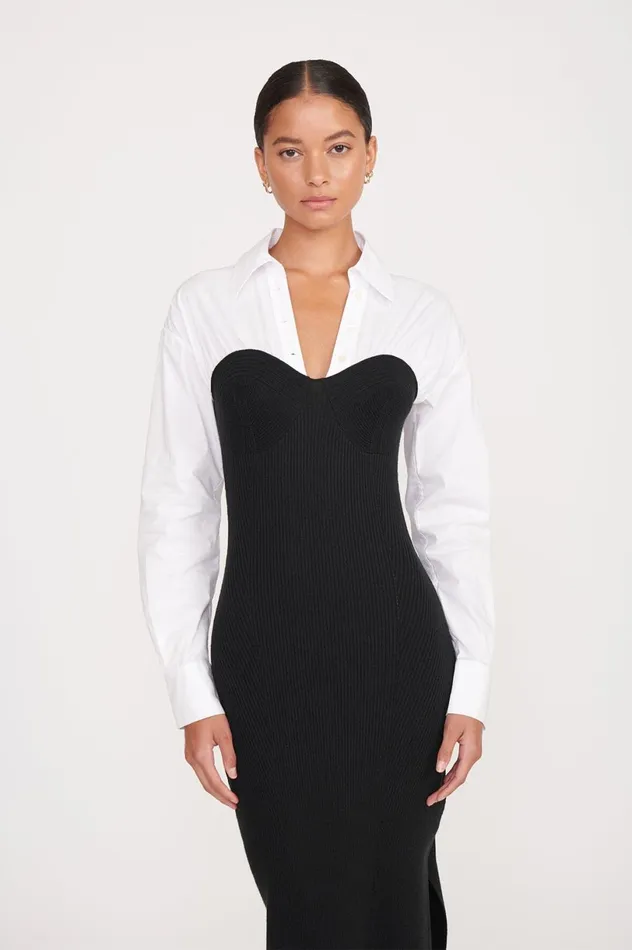 Women Dresses STAUD STAUD HAZEL DRESS BLACK WHITE Women Dresses STAUD STAUD HAZEL DRESS BLACK WHITE