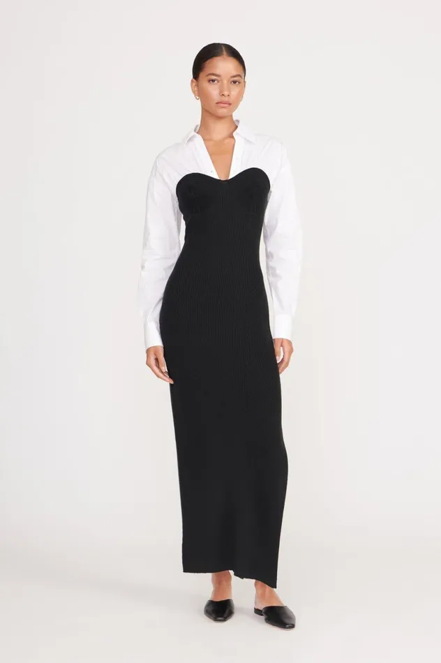 Women Dresses STAUD STAUD HAZEL DRESS BLACK WHITE Women Dresses STAUD STAUD HAZEL DRESS BLACK WHITE