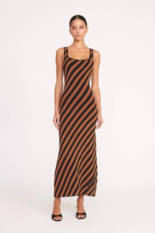 Women Dresses STAUD STAUD KATIE DRESS BLACK TAN SEASHORE STRIPE