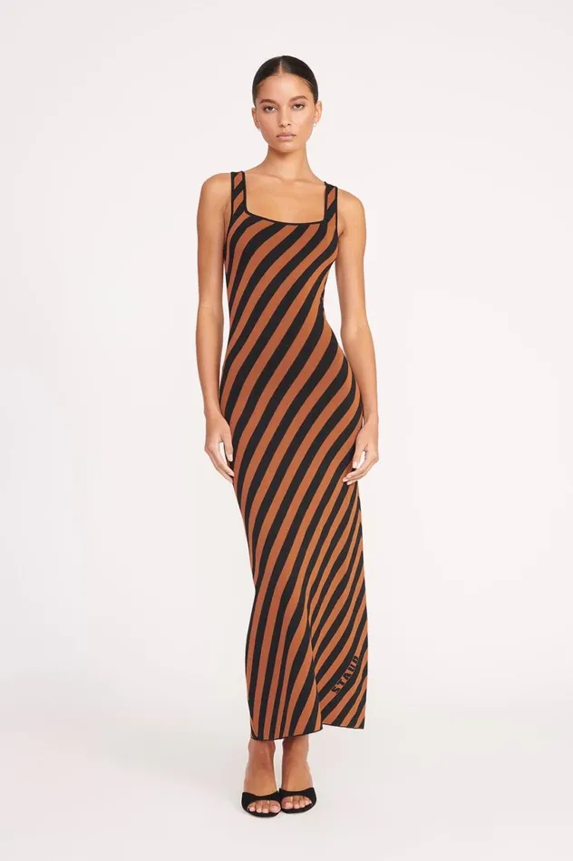 Women Dresses STAUD STAUD KATIE DRESS BLACK TAN SEASHORE STRIPE Women Dresses STAUD STAUD KATIE DRESS BLACK TAN SEASHORE STRIPE