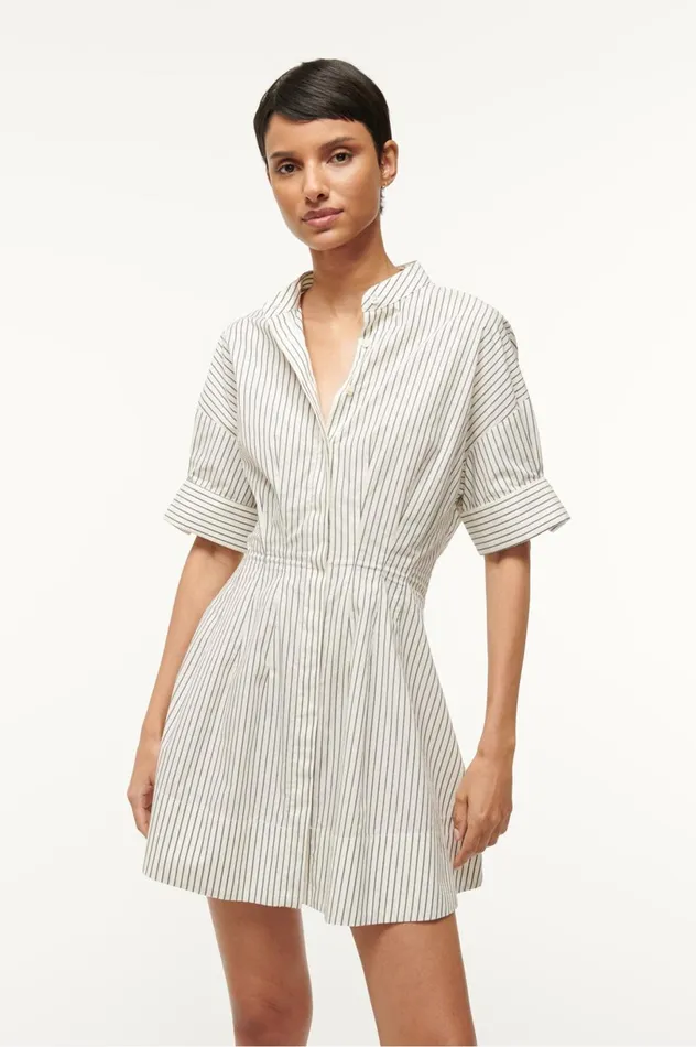 Women Dresses STAUD STAUD MINI LORENZA DRESS IVORY MICRO STRIPE Women Dresses STAUD STAUD MINI LORENZA DRESS IVORY MICRO STRIPE
