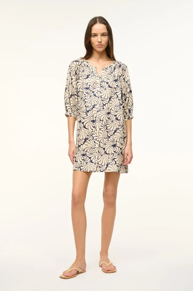 Women Dresses STAUD STAUD MINI VINCENT DRESS NAVY SCALLOP BLOCK PRINT
