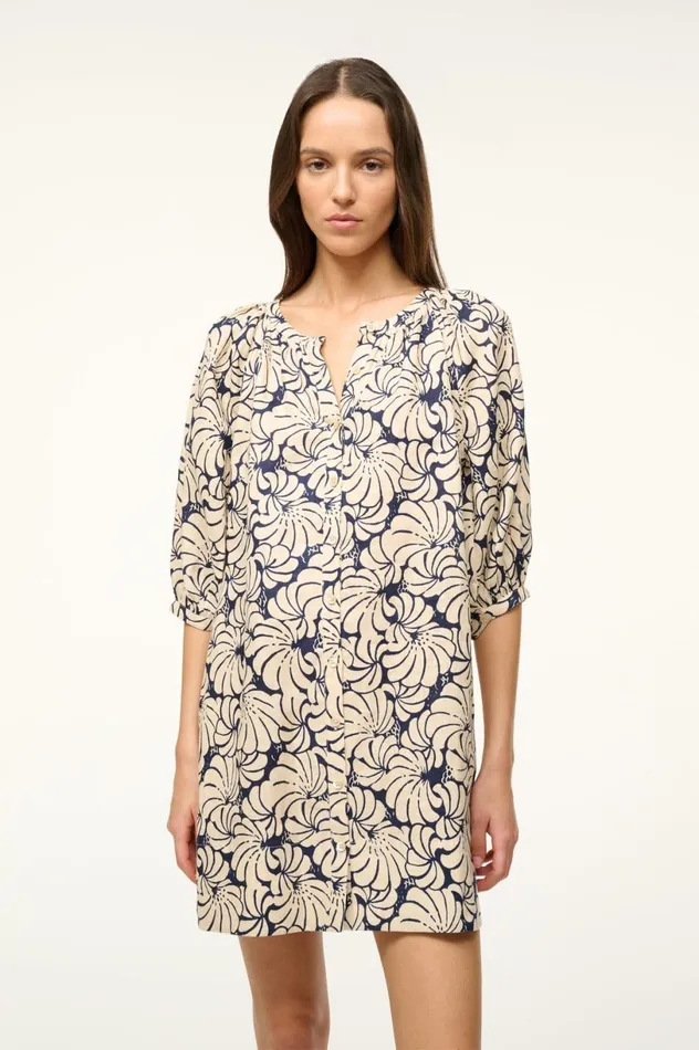 Women Dresses STAUD STAUD MINI VINCENT DRESS NAVY SCALLOP BLOCK PRINT Women Dresses STAUD STAUD MINI VINCENT DRESS NAVY SCALLOP BLOCK PRINT