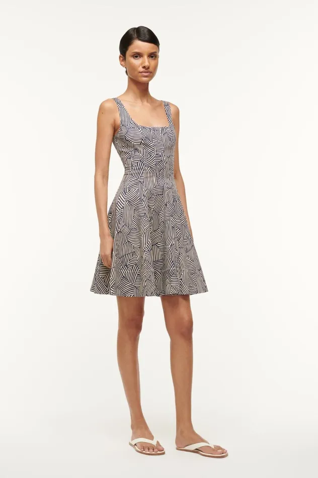 Women Dresses STAUD STAUD MINI WELLS DRESS NAVY MOSAIC Women Dresses STAUD STAUD MINI WELLS DRESS NAVY MOSAIC