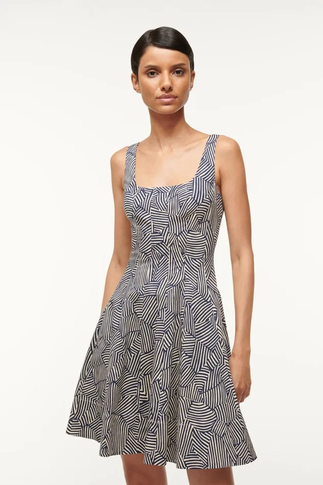 Women Dresses STAUD STAUD MINI WELLS DRESS NAVY MOSAIC Women Dresses STAUD STAUD MINI WELLS DRESS NAVY MOSAIC