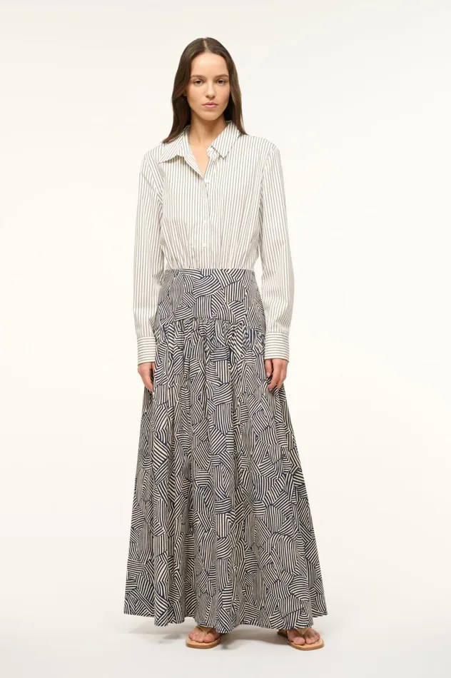 Women Dresses STAUD STAUD ROCCO DRESS IVORY MICRO STRIPE NAVY MOSAIC