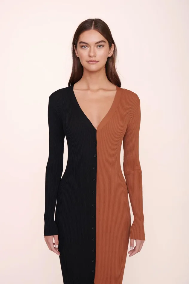 Women Dresses STAUD STAUD SHOKO SWEATER TAN BLACK Women Dresses STAUD STAUD SHOKO SWEATER TAN BLACK