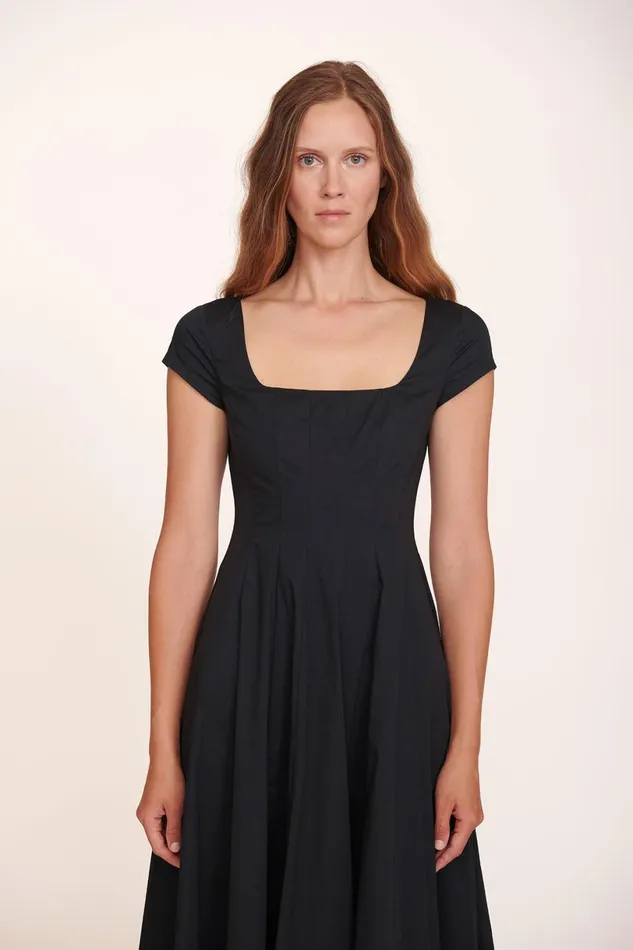 Women Dresses STAUD STAUD SHORT SLEEVE WELLS DRESS BLACK Women Dresses STAUD STAUD SHORT SLEEVE WELLS DRESS BLACK