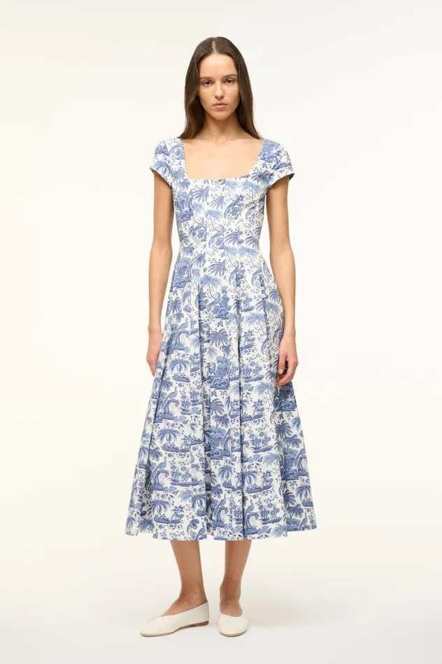 Women Dresses STAUD STAUD SHORT SLEEVE WELLS DRESS BLUE TOILE
