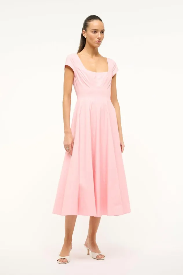 Women Dresses STAUD STAUD SHORT SLEEVE WELLS DRESS PEARL PINK Women Dresses STAUD STAUD SHORT SLEEVE WELLS DRESS PEARL PINK