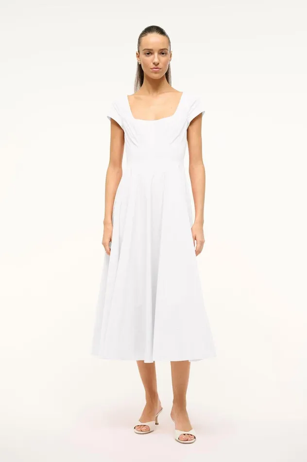 Women Dresses STAUD STAUD SHORT SLEEVE WELLS DRESS WHITE