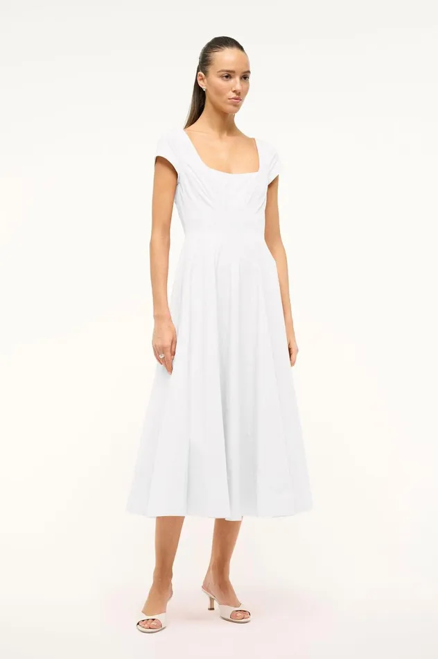 Women Dresses STAUD STAUD SHORT SLEEVE WELLS DRESS WHITE Women Dresses STAUD STAUD SHORT SLEEVE WELLS DRESS WHITE