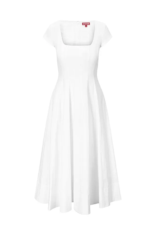 Women Dresses STAUD STAUD SHORT SLEEVE WELLS DRESS WHITE Women Dresses STAUD STAUD SHORT SLEEVE WELLS DRESS WHITE