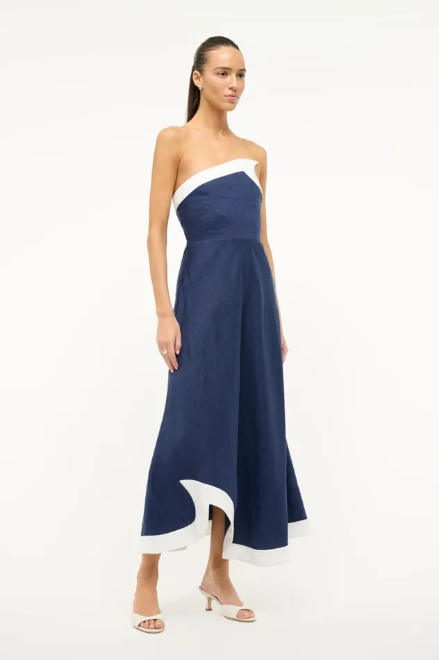 Women Dresses STAUD STAUD SIRANI DRESS NAVY WHITE Women Dresses STAUD STAUD SIRANI DRESS NAVY WHITE