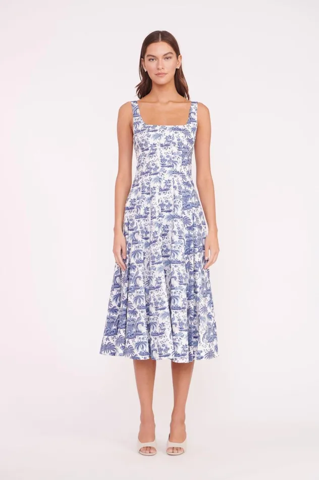 Women Dresses STAUD STAUD WELLS DRESS CHINA BLUE TOILE