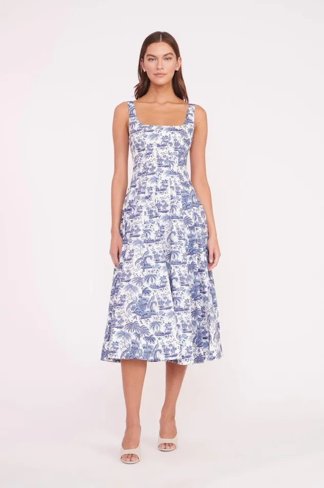 Women Dresses STAUD STAUD WELLS DRESS CHINA BLUE TOILE Women Dresses STAUD STAUD WELLS DRESS CHINA BLUE TOILE