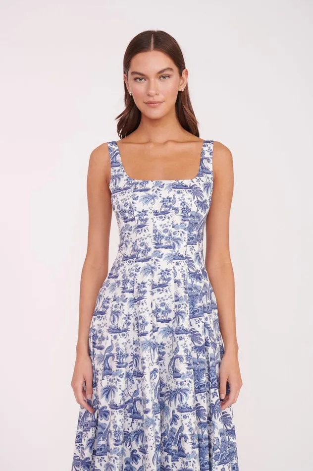 Women Dresses STAUD STAUD WELLS DRESS CHINA BLUE TOILE Women Dresses STAUD STAUD WELLS DRESS CHINA BLUE TOILE