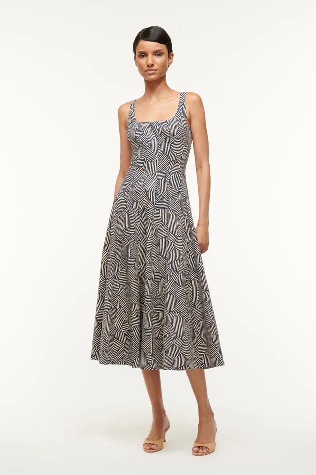 Women Dresses STAUD STAUD WELLS DRESS NAVY MOSAIC