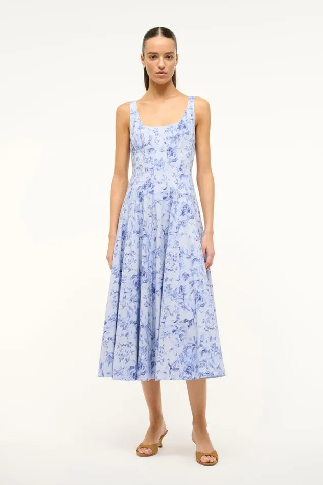 Women Dresses STAUD STAUD WELLS DRESS PERIWINKLE SKETCHBOOK FLORAL