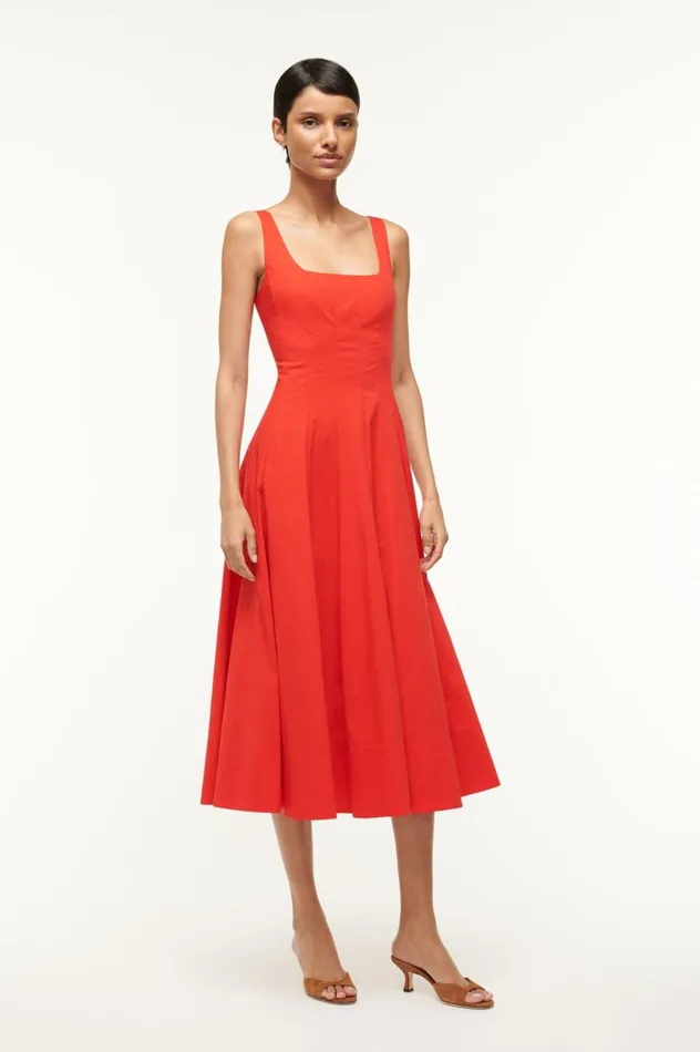 Women Dresses STAUD STAUD WELLS DRESS RED ROSE Women Dresses STAUD STAUD WELLS DRESS RED ROSE